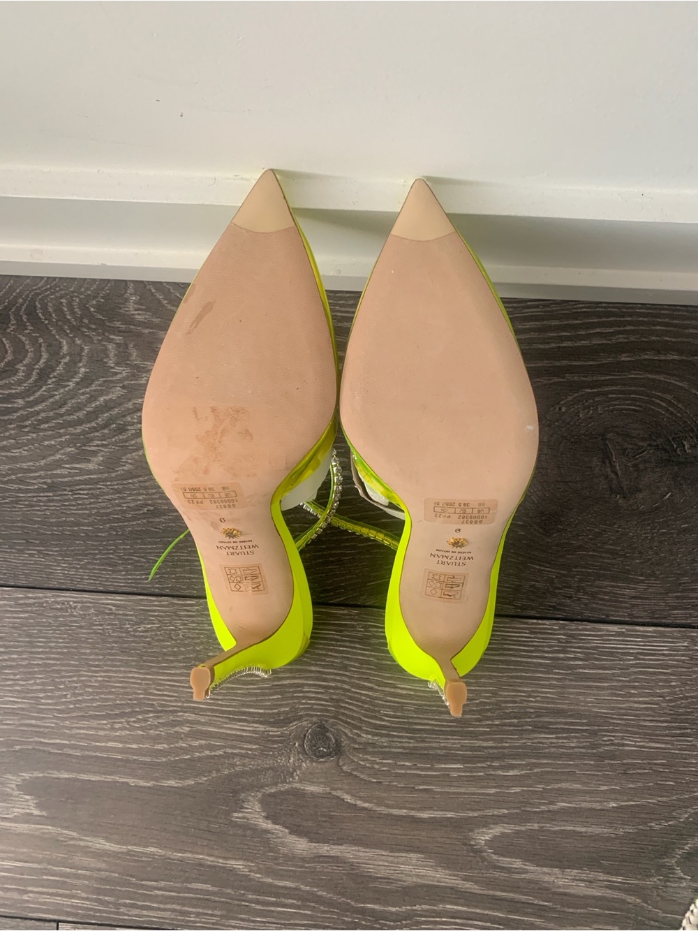 Stuart Weitzman Neon Yellow PVC Crystal Slingback Pumps - Picture 2 of 4